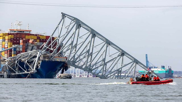 Close-up of the catastrophic Baltimore bridge collapse