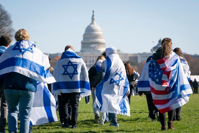Demonstrators march for Israel in Washington, DC